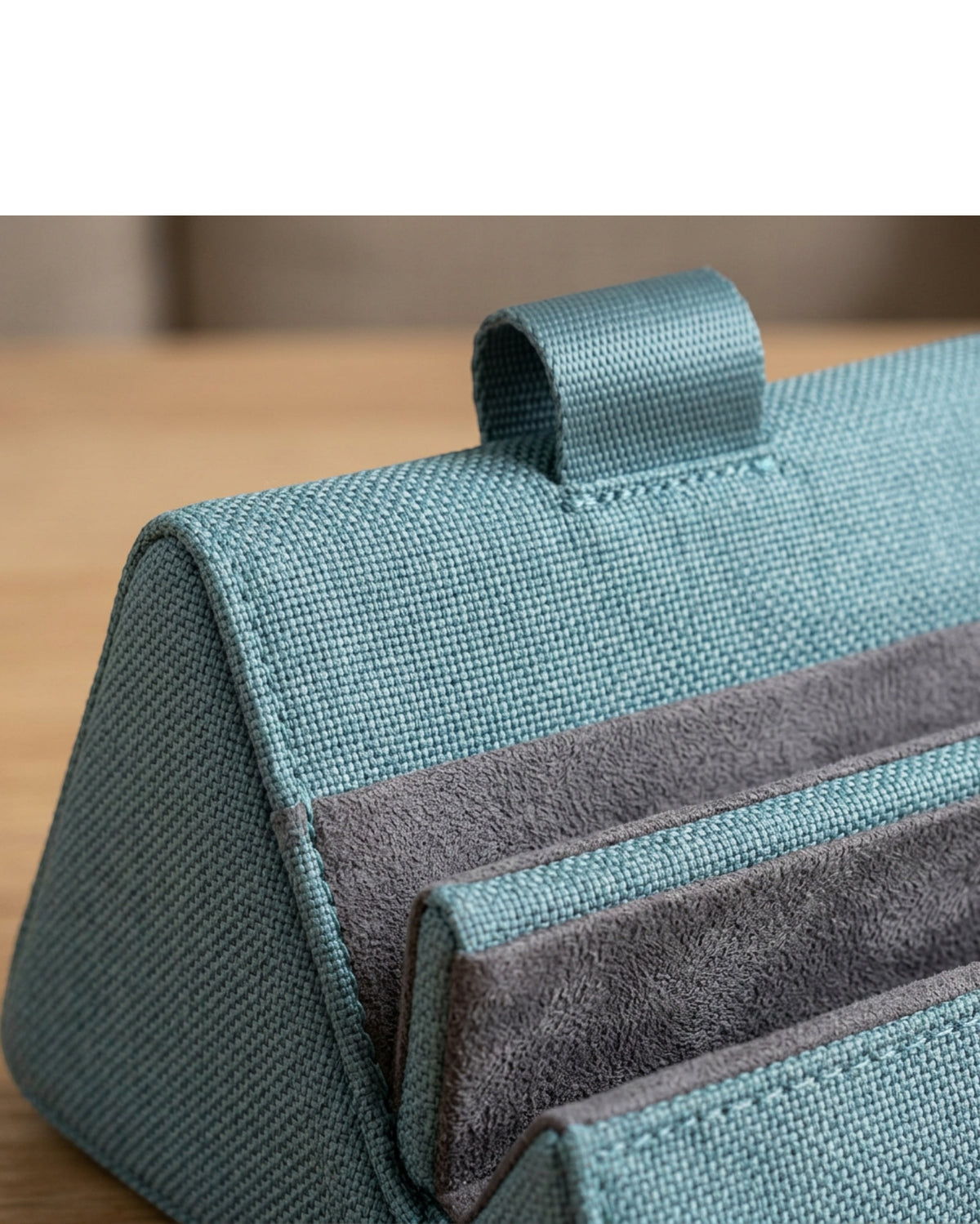 Eeoy Triangular Lap Phone Stand with 3 Channels Muted Teal - Detail view